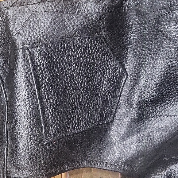 Diamond Plate Buffalo Leather Black Lined Pebbled Leather Motorcycle Chaps Sz XL - Picture 9 of 9